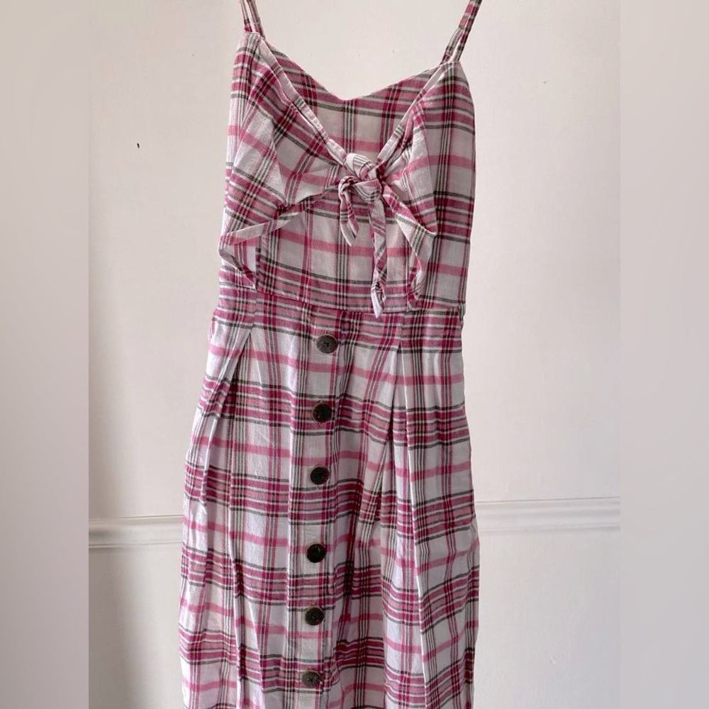 a.n.a Pink Plaid Midi Dress